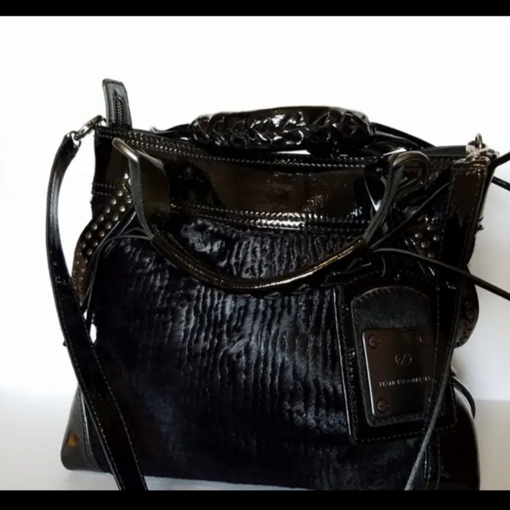 Black Cow Hide (fur) and Patent Leather Handbag